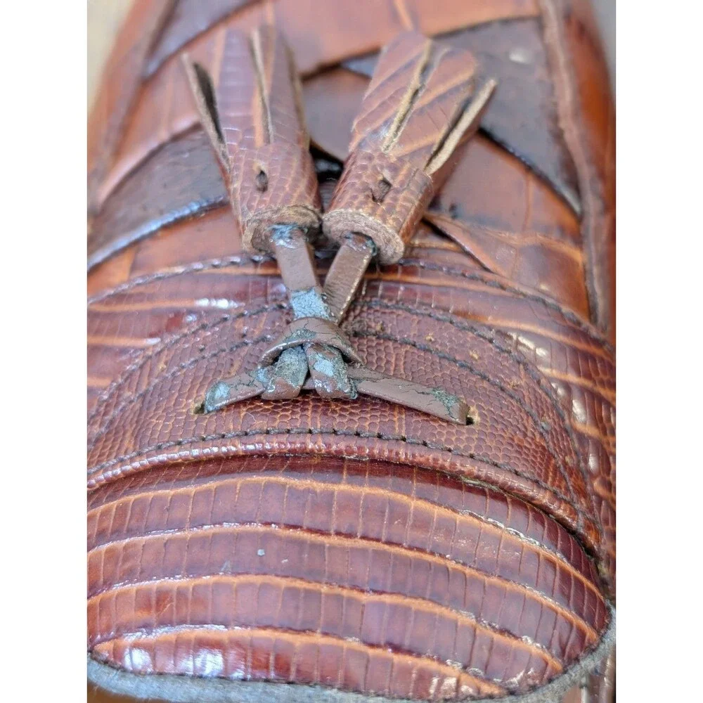 Stacy Adams Santana Tassel Loafers Men’s 8.5 M Cognac Brown Snake Leather 23121